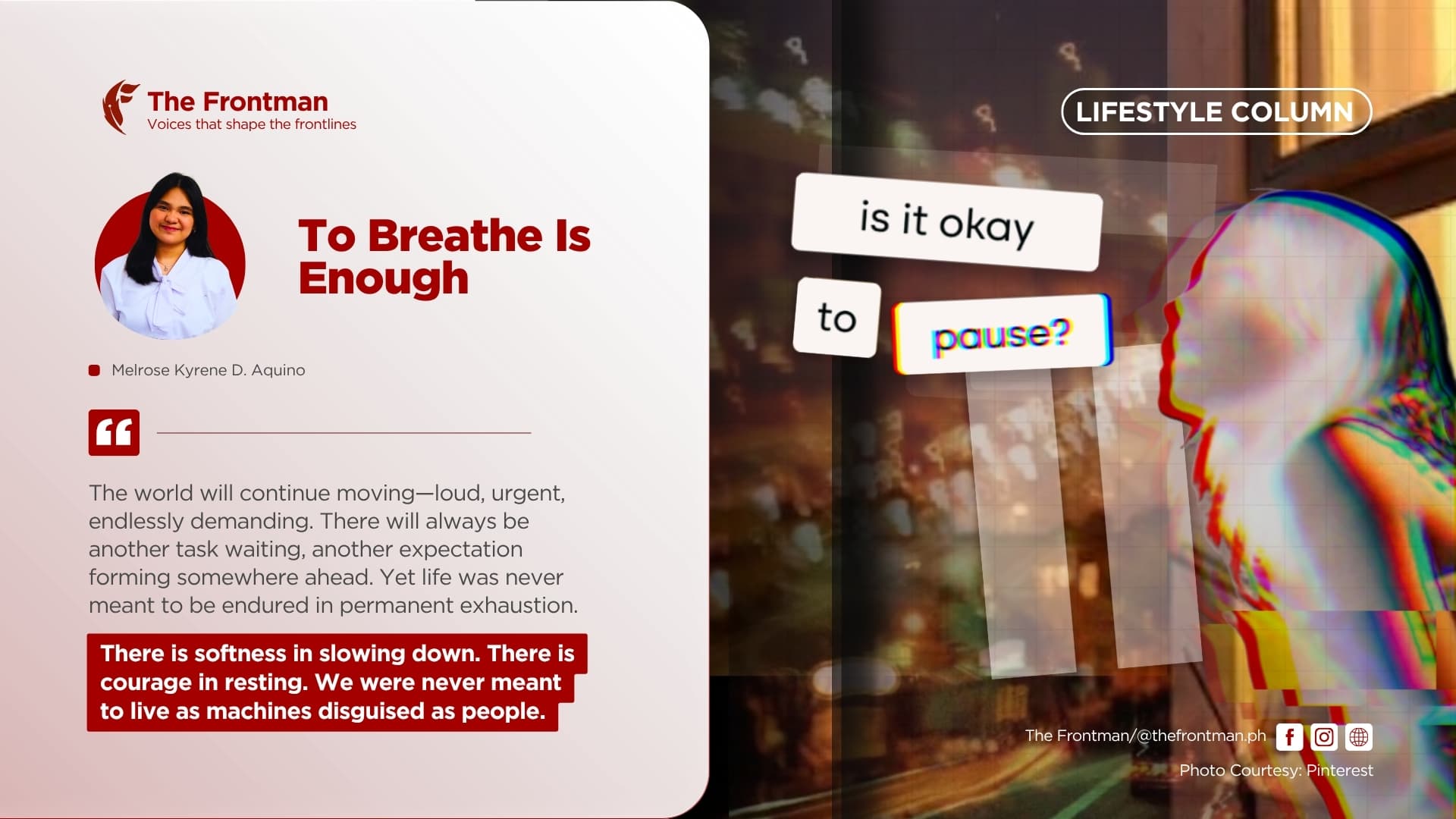 LIFESTYLE COLUMN | To Breathe is Enough 