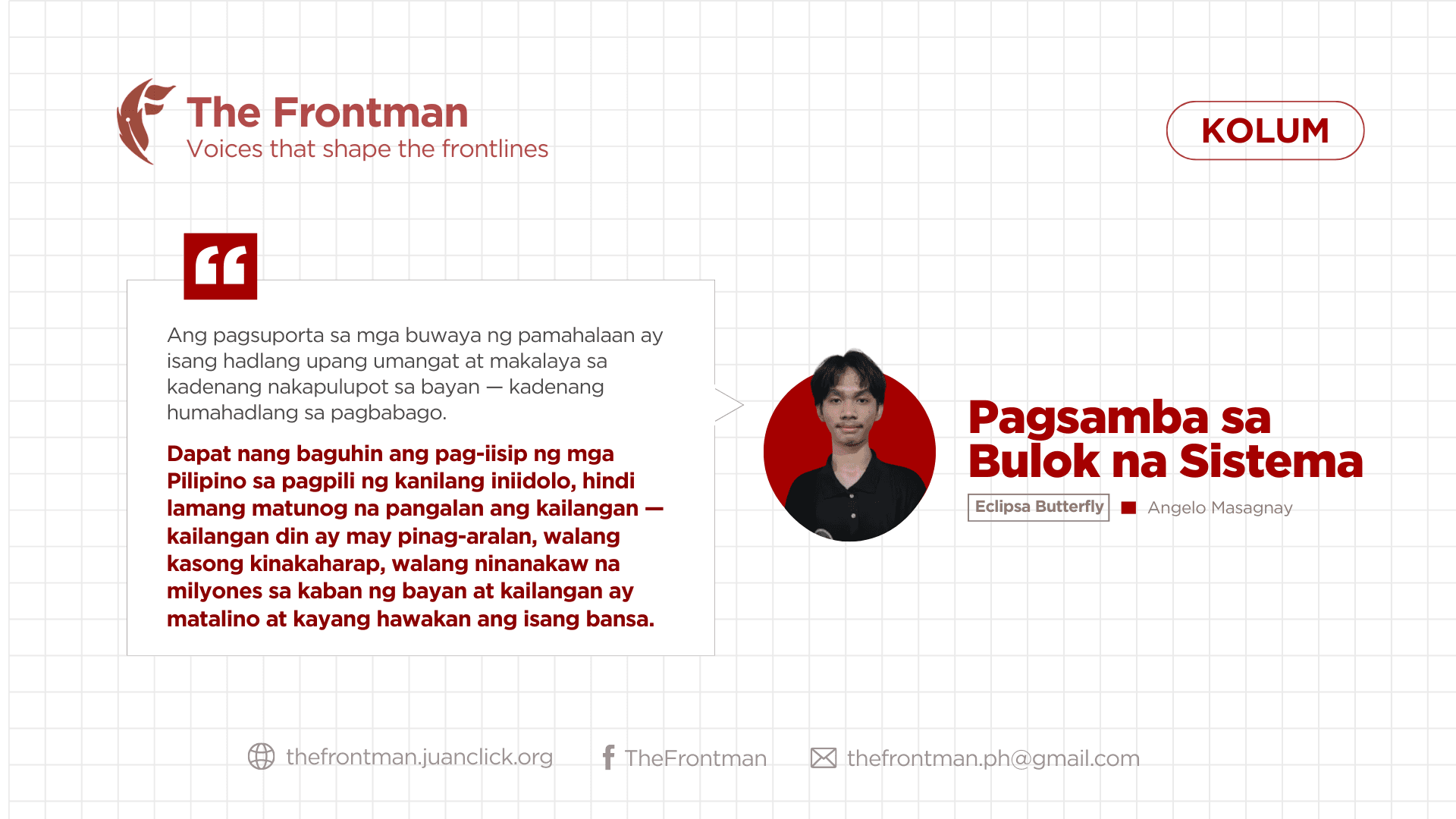 KOLUM | Pagsama sa Bulok na Sistema 