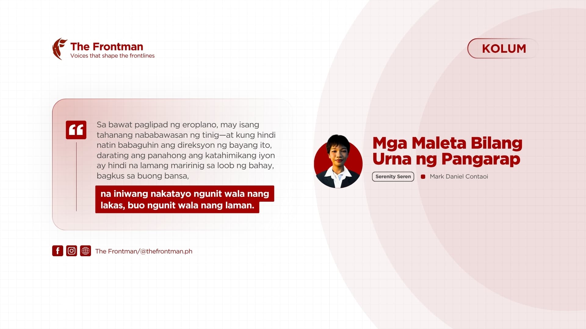 KOLUM | Mga Maleta Bilang Urna ng Pangarap