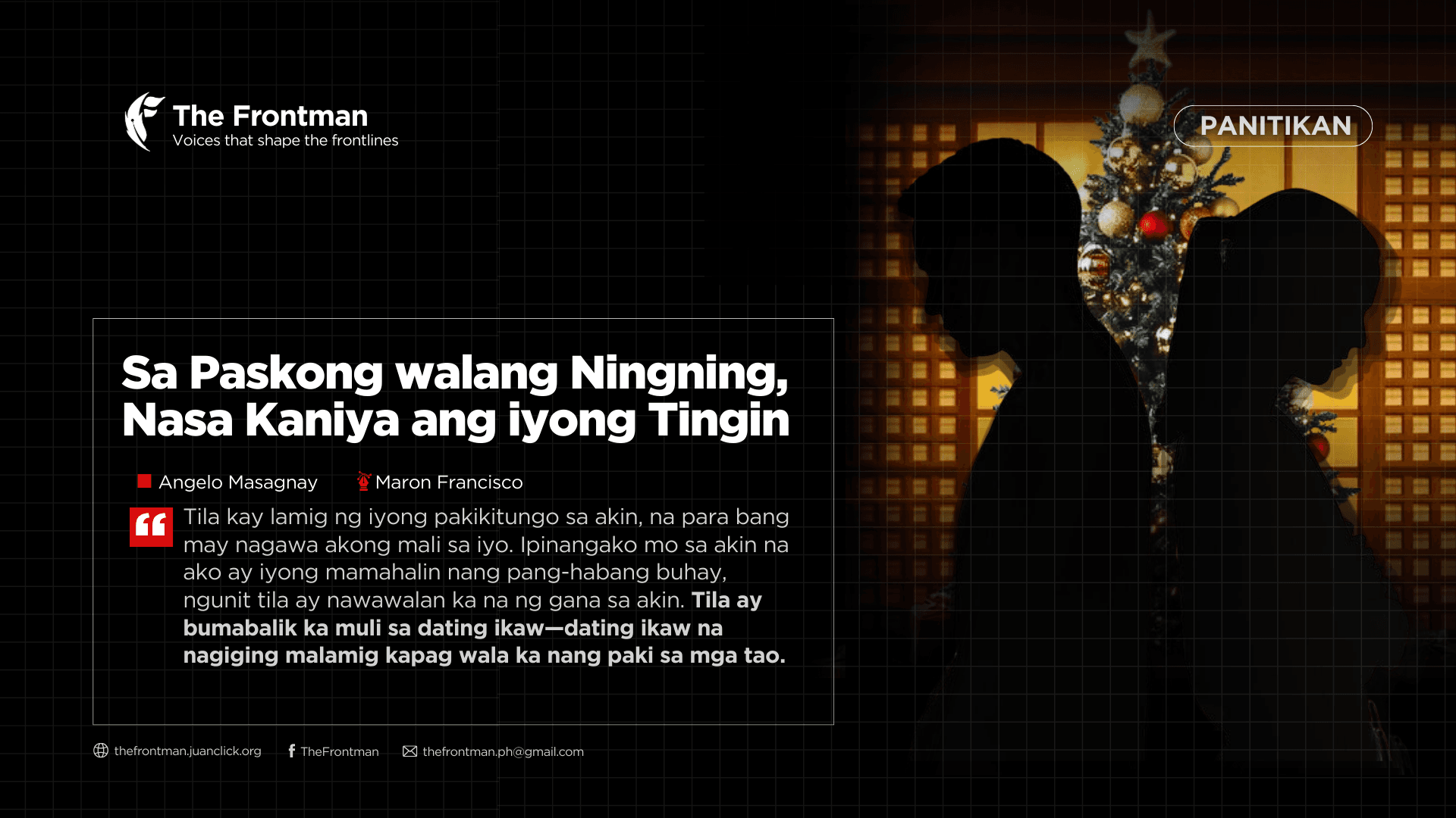 PANITIKAN | Sa Paskong walang Ningning, Nasa Kaniya ang iyong Tingin