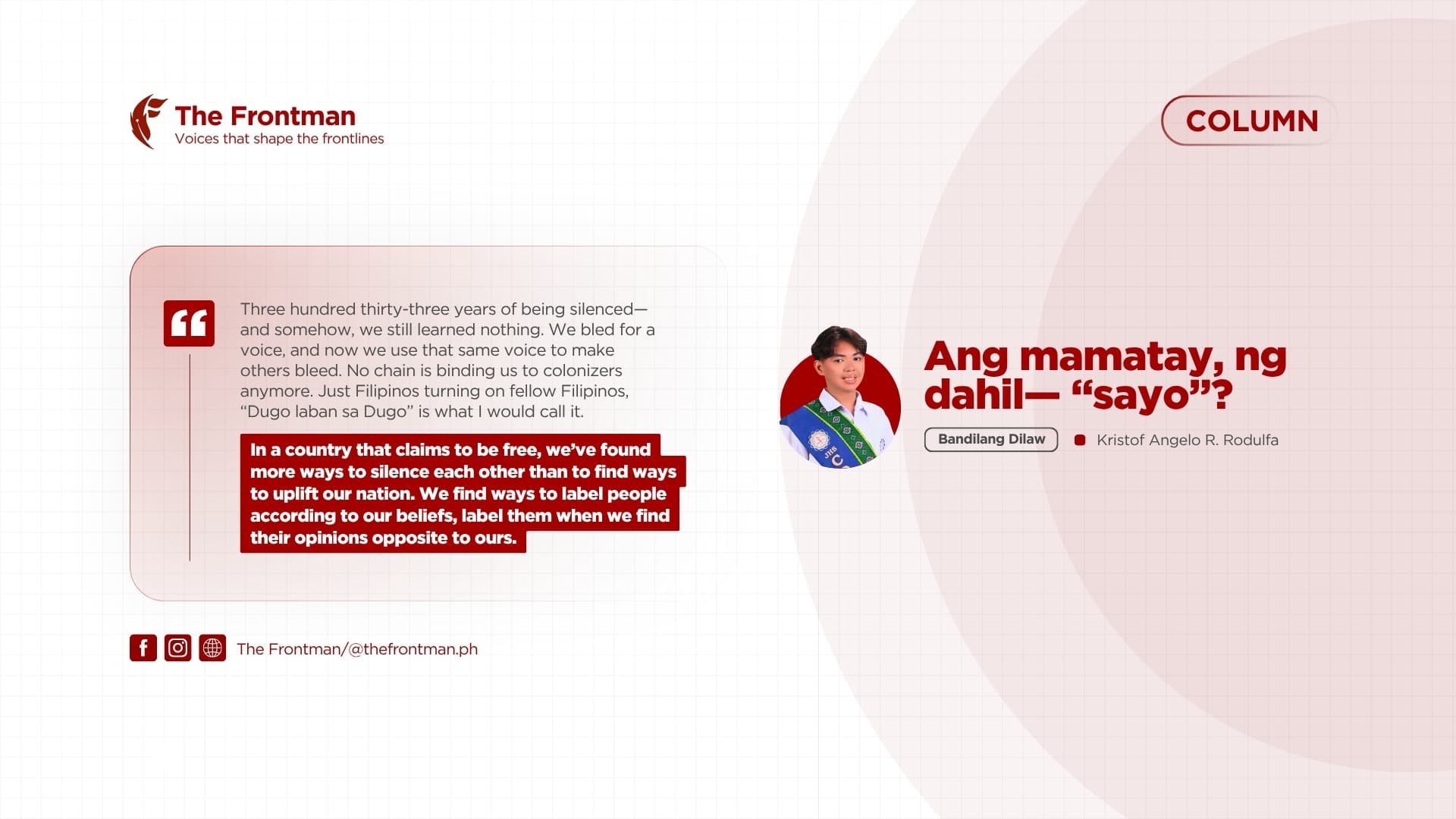 COLUMN | Ang mamatay, ng dahil— “sayo”?