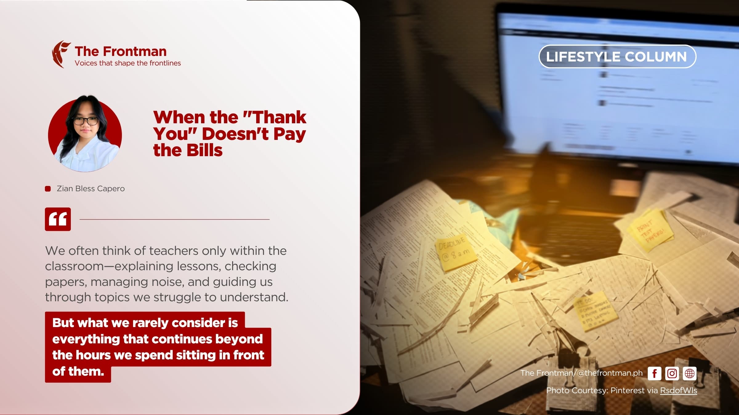 LIFESTYLE COLUMN | When the “Thank You” Doesn’t Pay the Bills