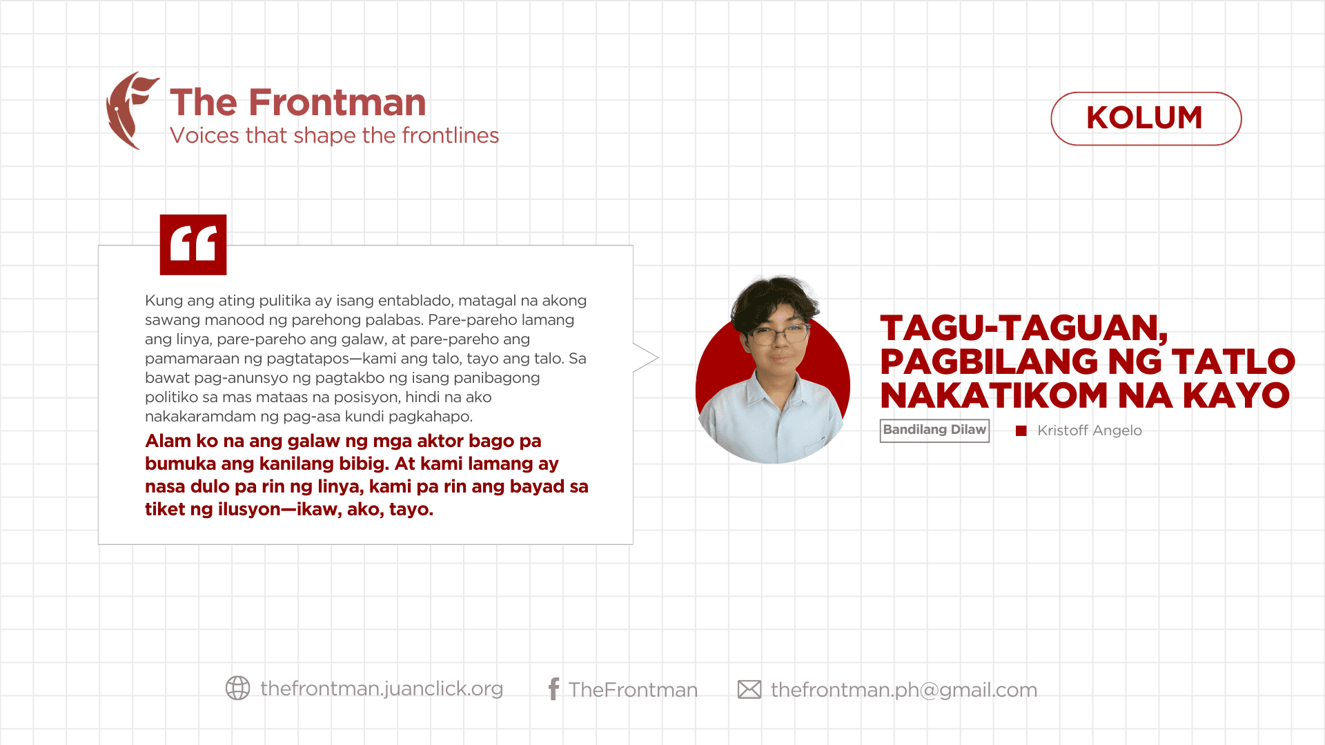 KOLUM | TAGU-TAGUAN, PAGBILANG NG TATLO NAKATIKOM NA KAYO