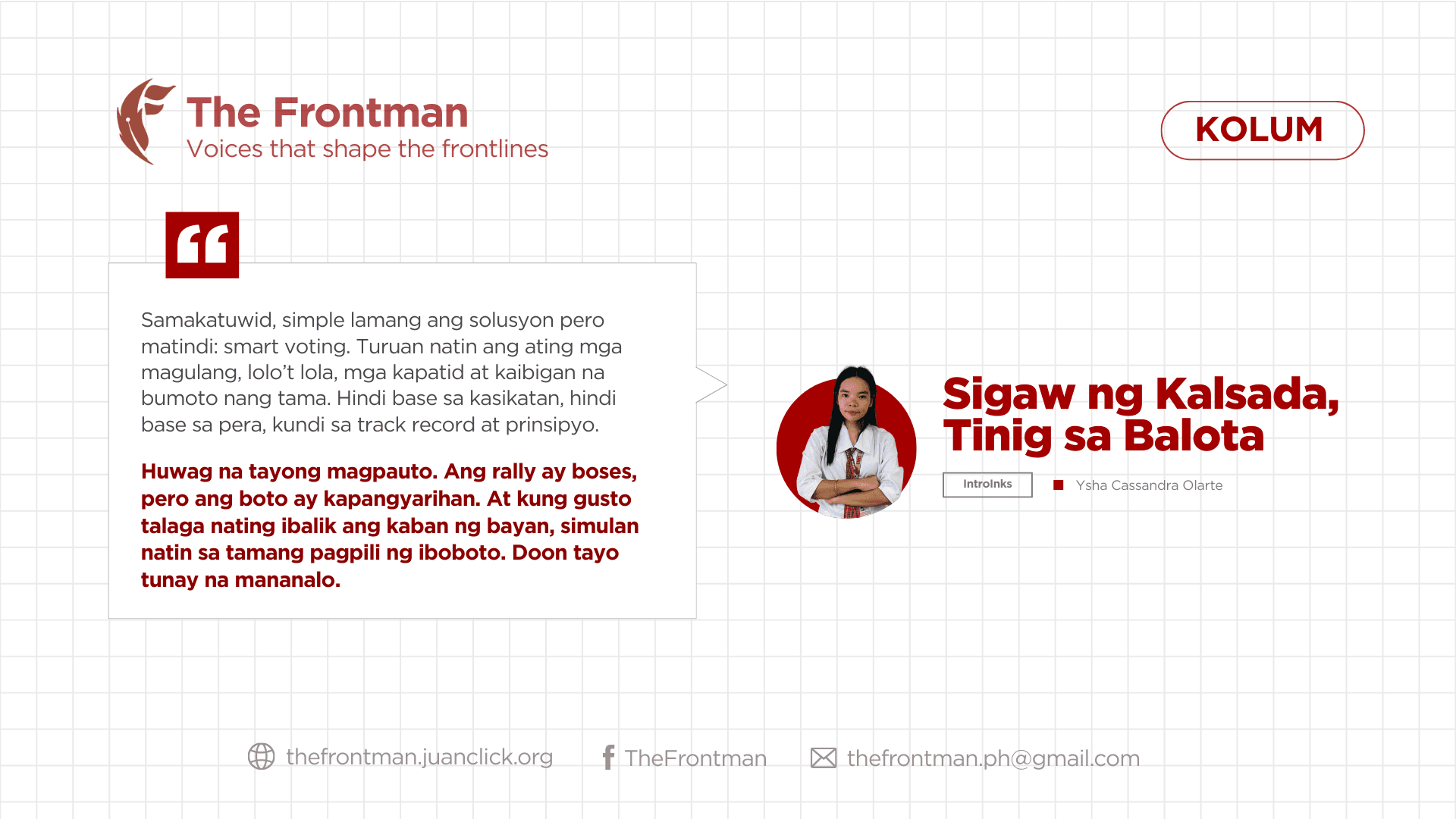 KOLUM | Sigaw ng Kalsada, Tinig sa Balota 