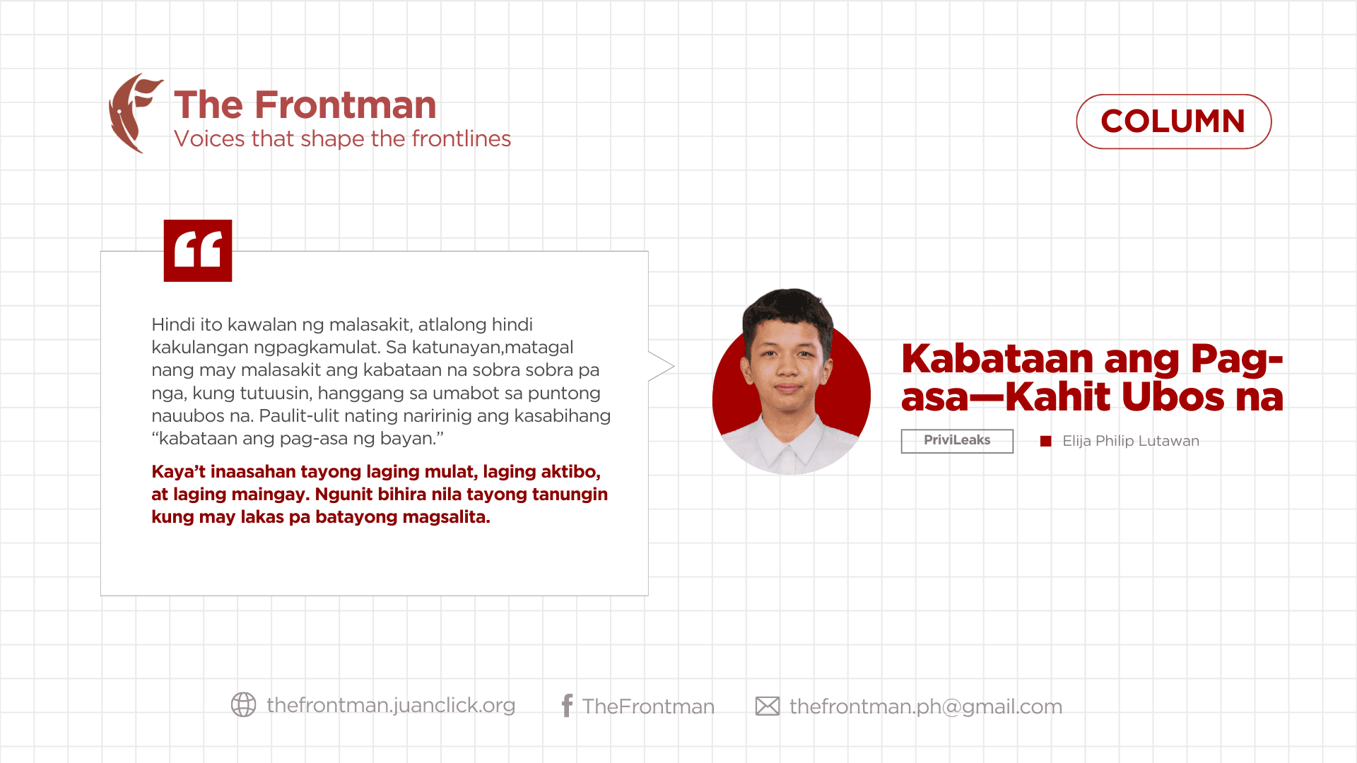 KOLUM | Kabataan ang Pag-asa—Kahit Ubos na
