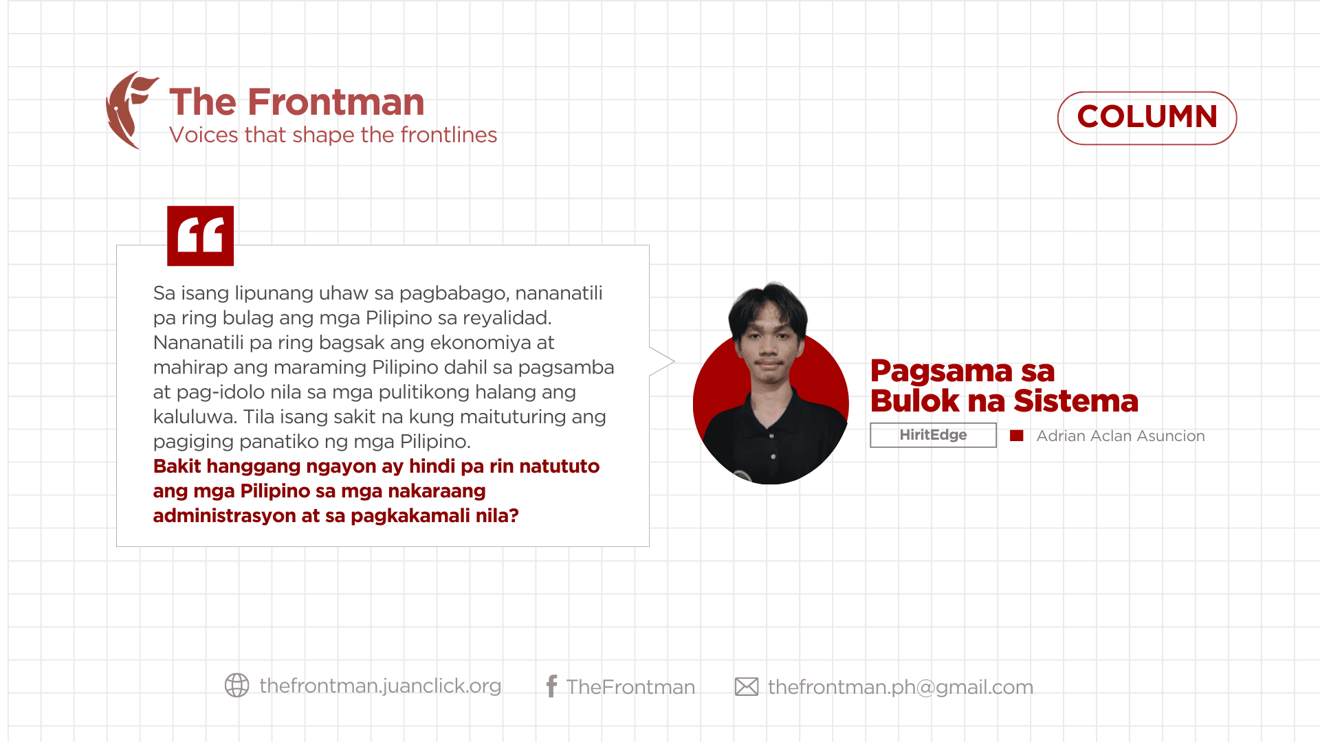 KOLUM | Pagsamba sa Bulok na Sistema