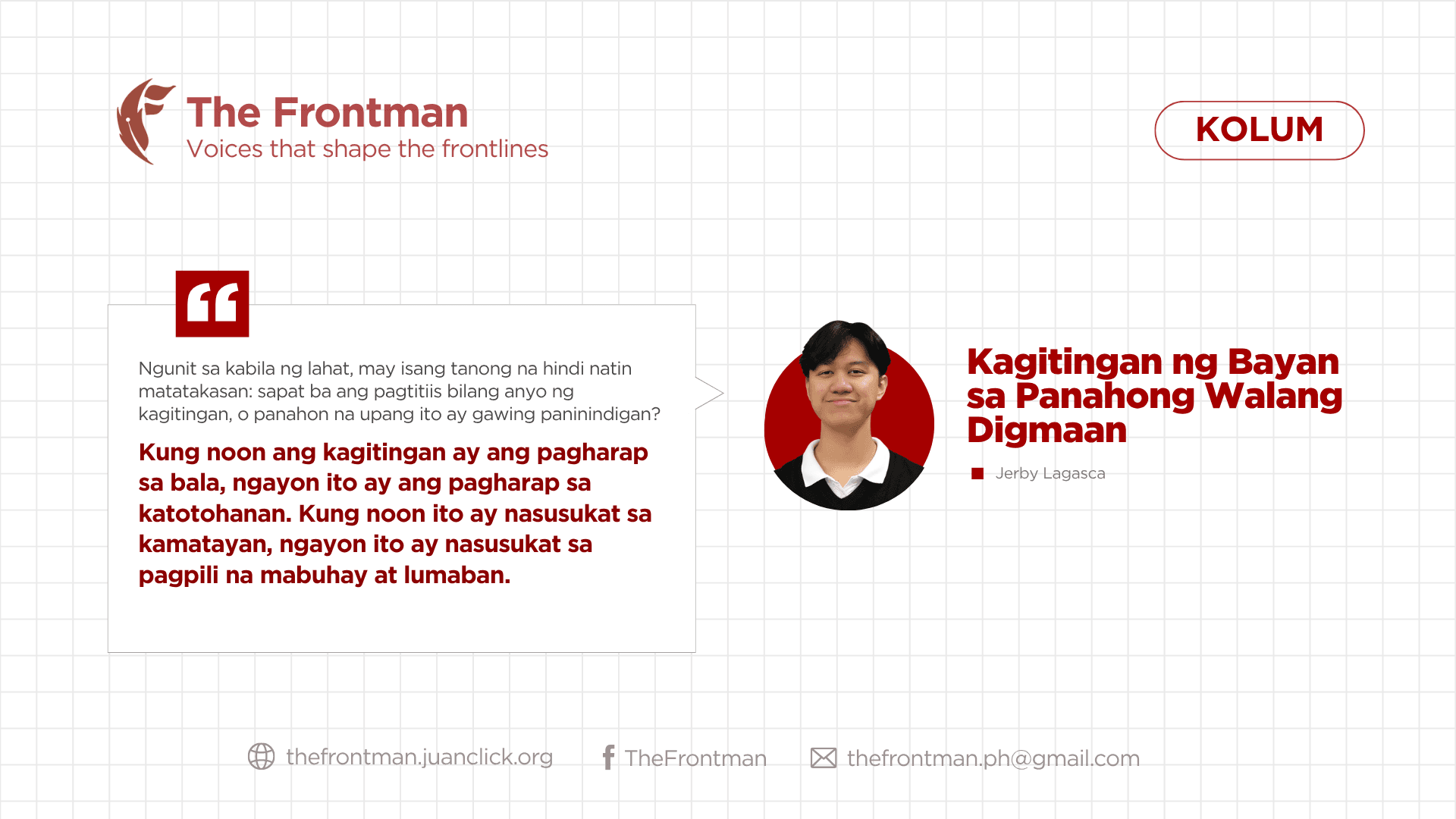 KOLUM | Kagitingan ng Bayan sa Panahong Walang Digmaan