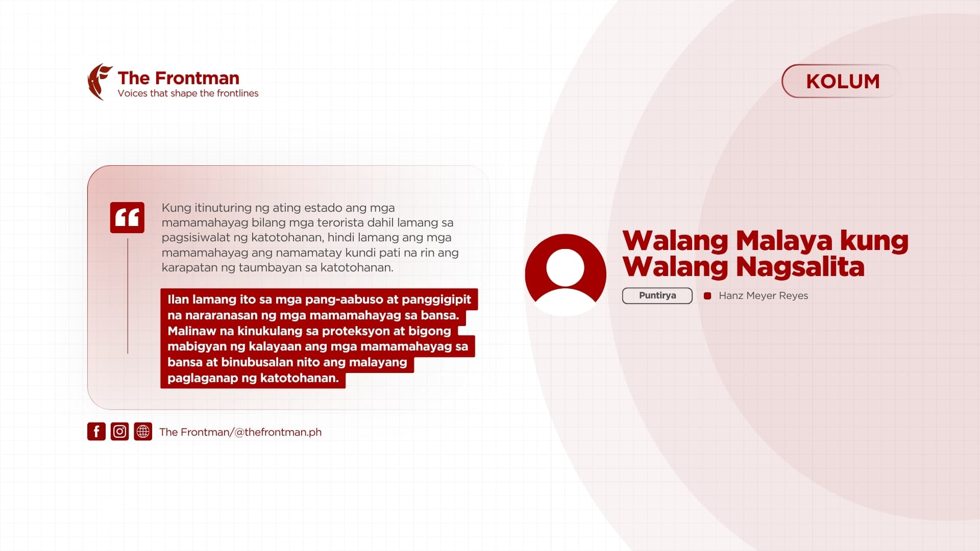 KOLUM | Walang Malaya Kung Walang Nagsasalita