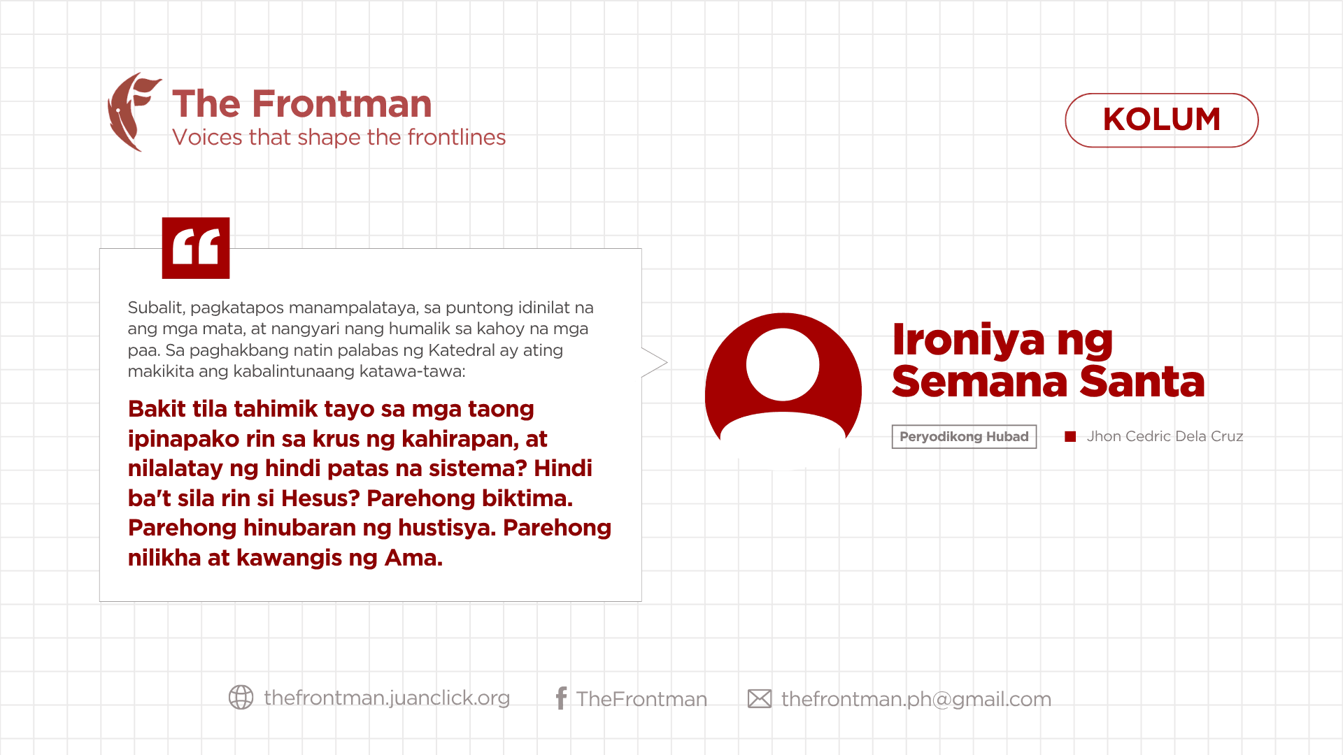KOLUM | Ironiya ng Semana Santa