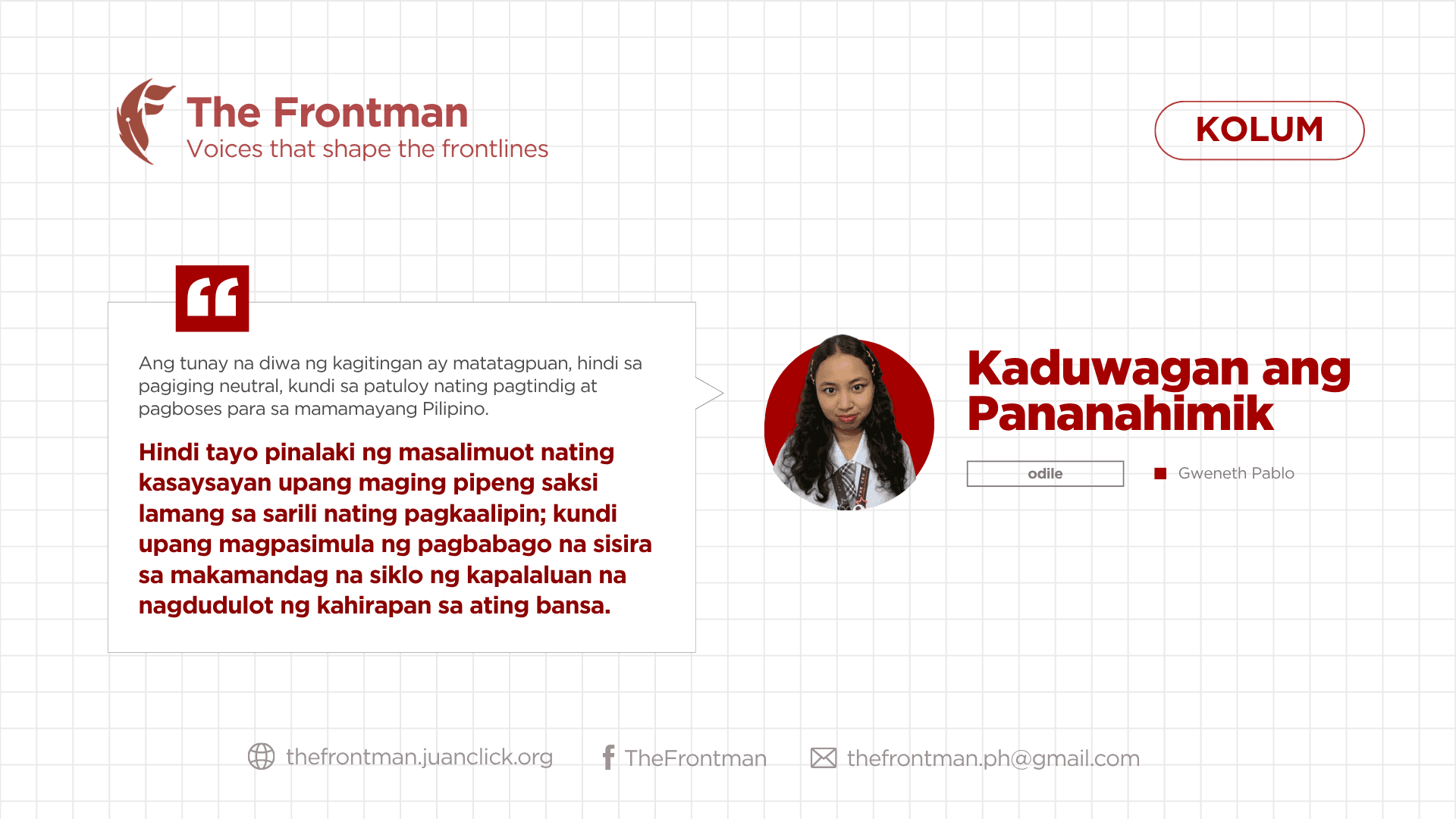 KOLUM | Kaduwagan ang Pananahimik