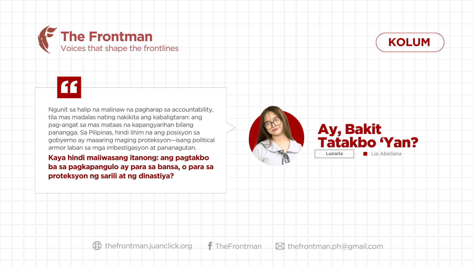 KOLUM | Ay, Bakit Tatakbo ‘Yan?