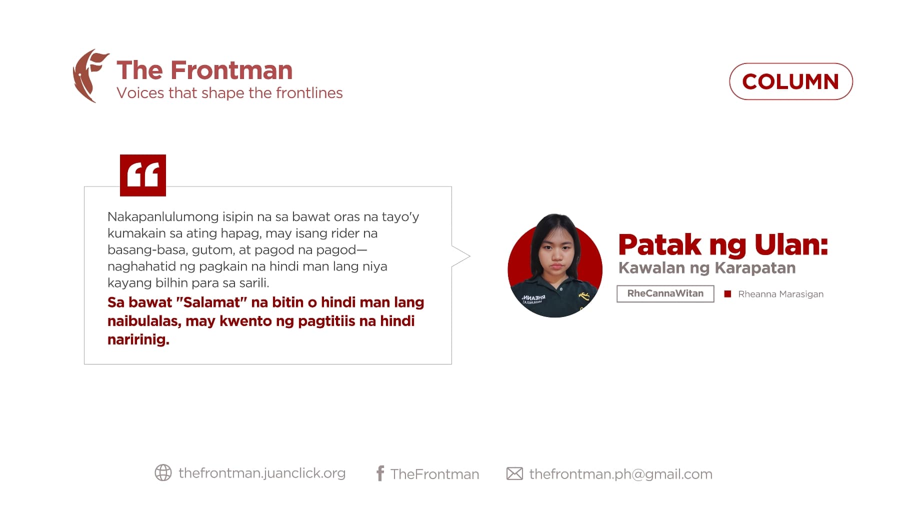 KOLUM | Patak ng Ulan: Kawalan ng Katarungan
