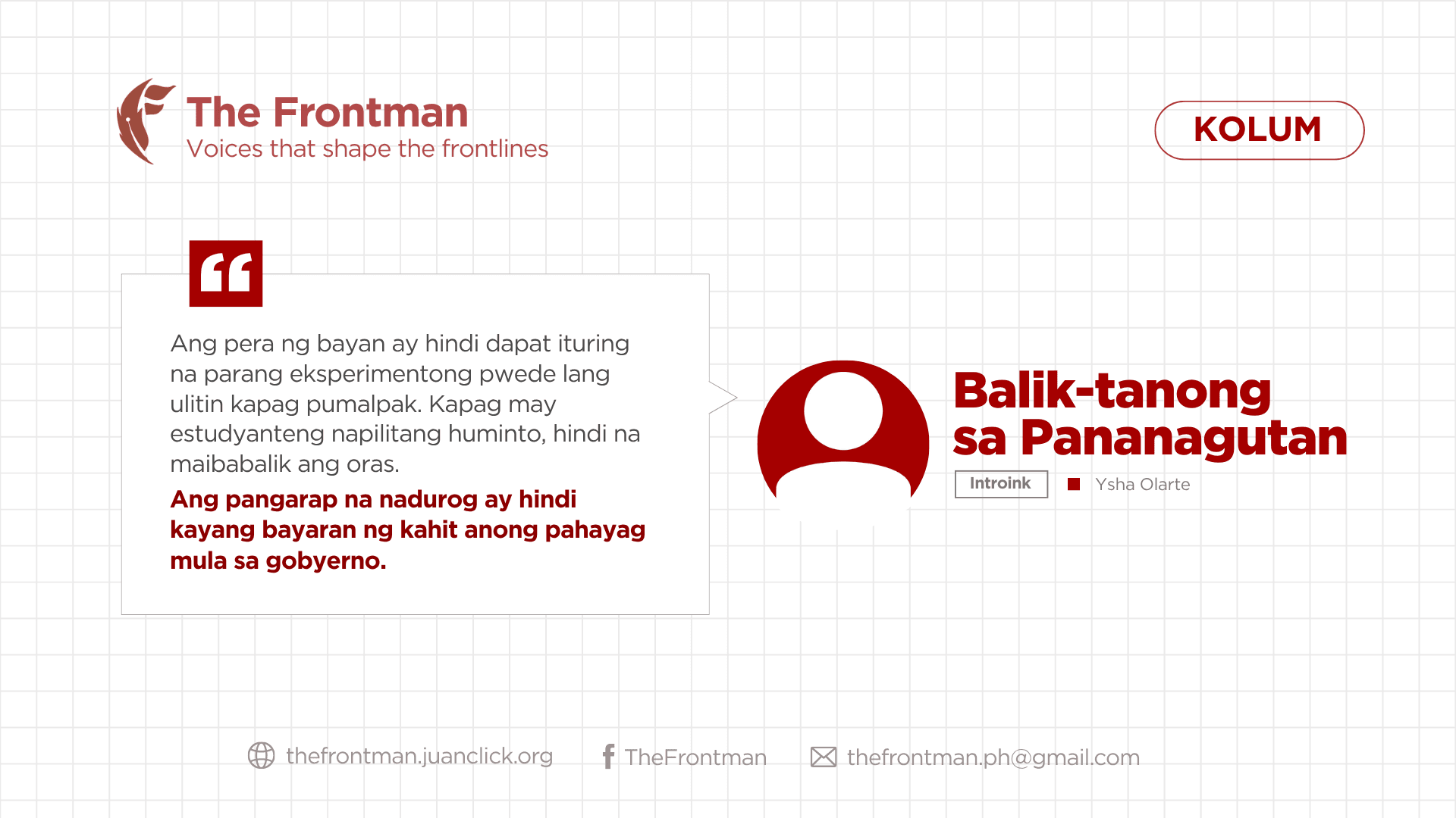 KOLUM | Balik-tanong sa Pananagutan
