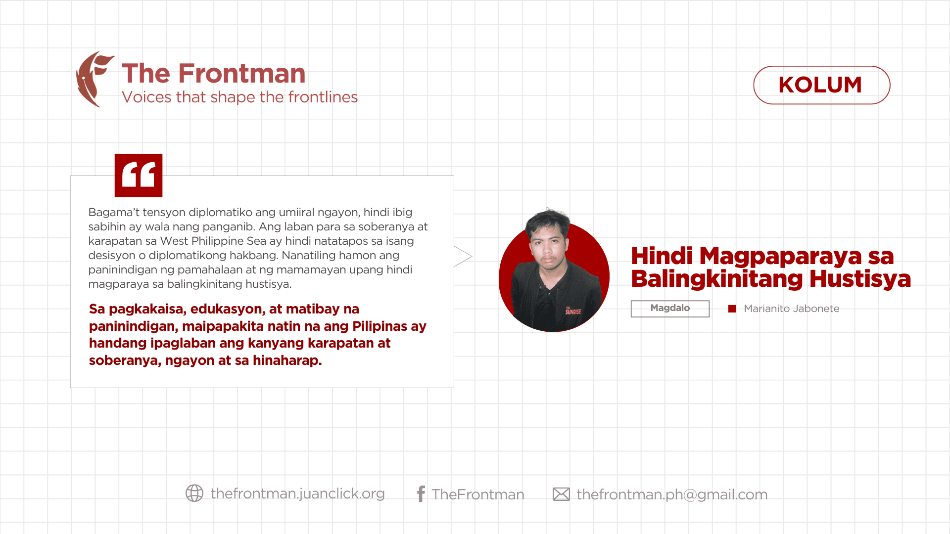 KOLUM | Hindi Magpaparaya sa Balingkinitang Hustisya