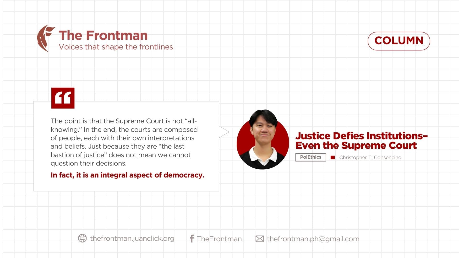 COLUMN | Justice Defies Institutuon, Even the Supreme Court