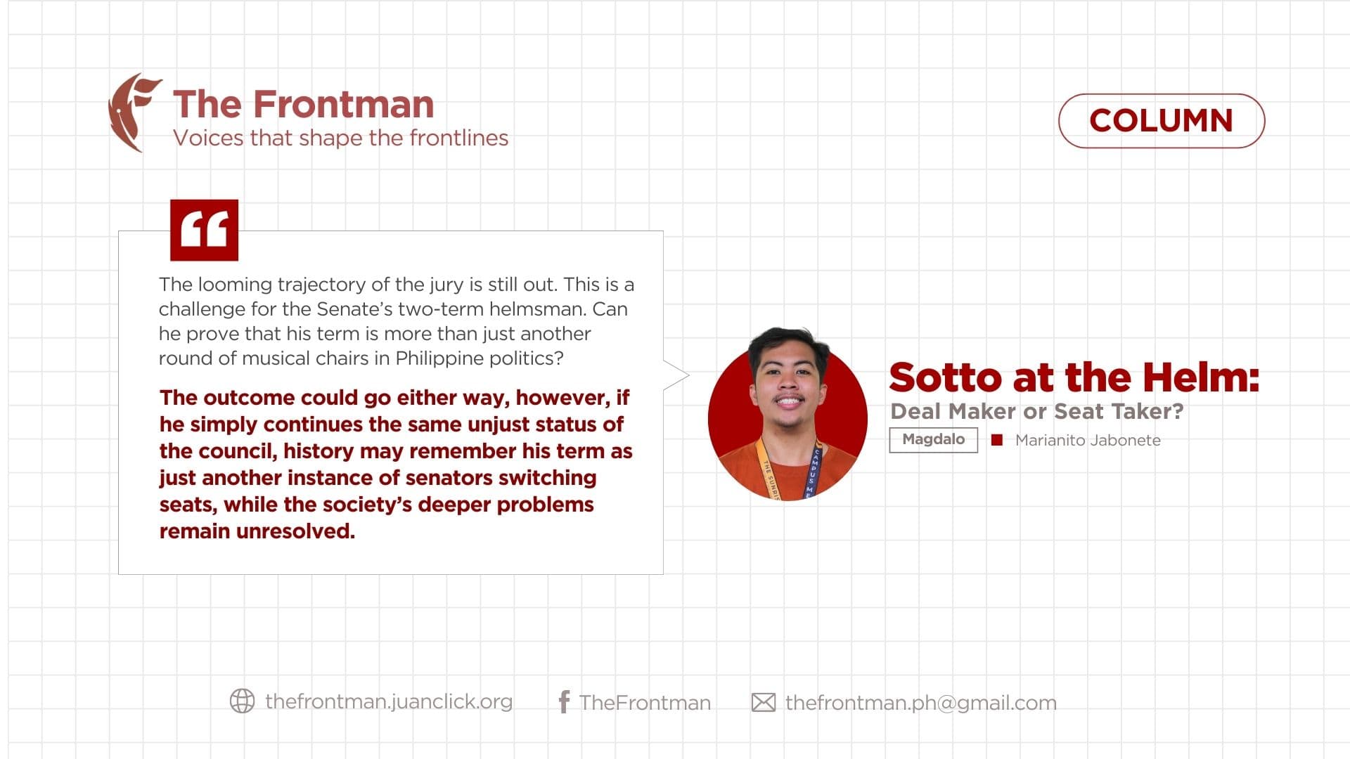 COLUMN | Sotto at the Helm: Deal Maker or Seat Taker?