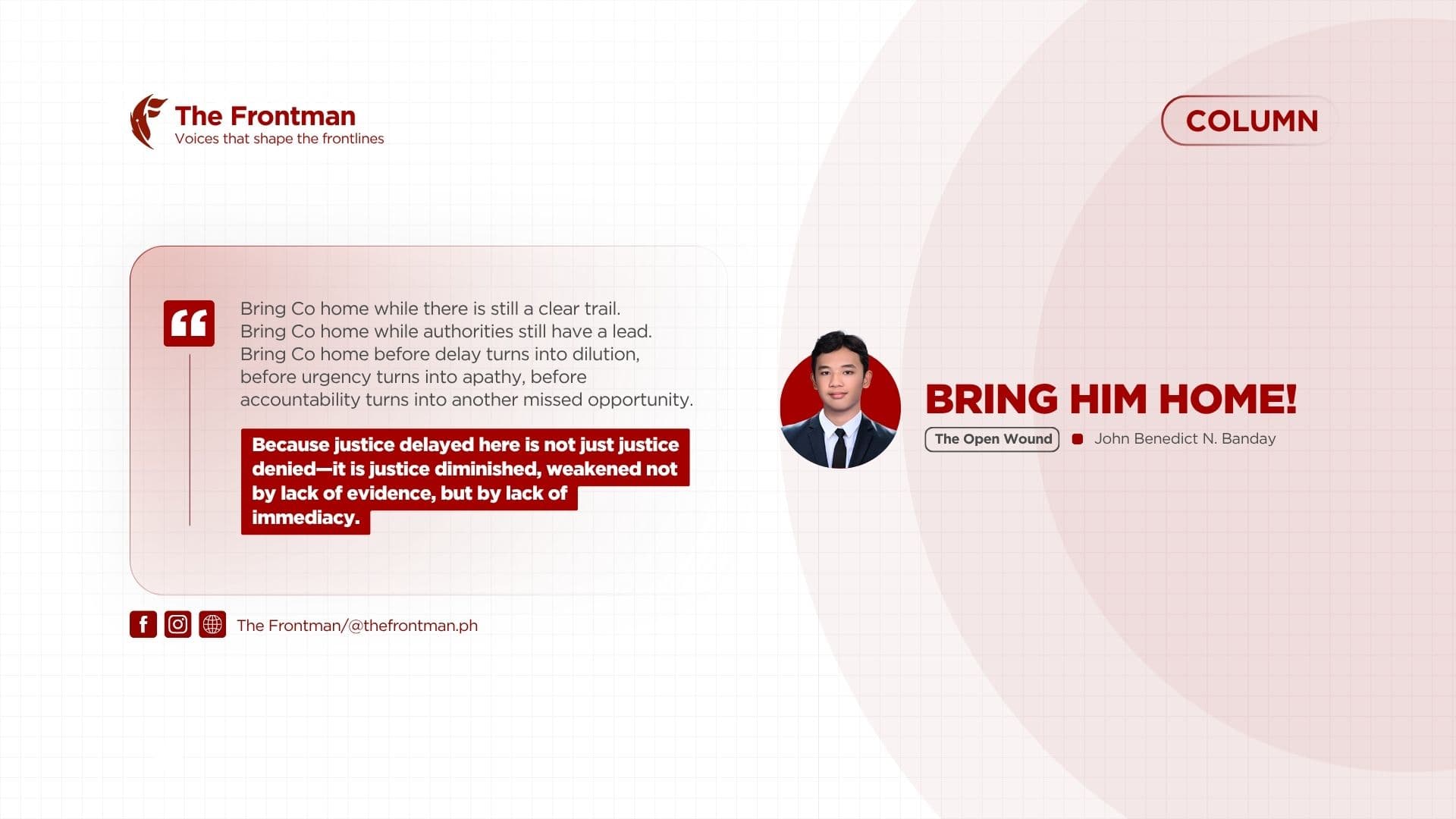 COLUMN | BRING HIM HOME!